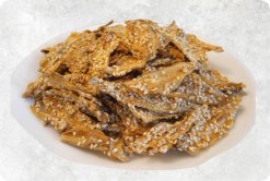 Roasted Seasoned Sesame Himego Fish premium display for customers in Vietnam