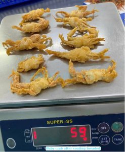 Frozen Breaded Baby Crab after breading step in Vietnam