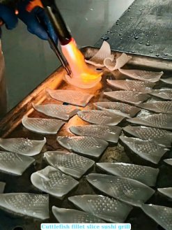 Vietnam Frozen Grilled Cuttlefish Fillet Sushi grilling process at seafood factory