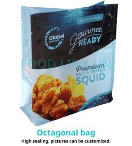 Octagonal bag packaging design for seafood product quality assurance