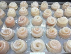 Frozen Pangasius Rose Roll Prepared Before IQF Freezing in Vietnam