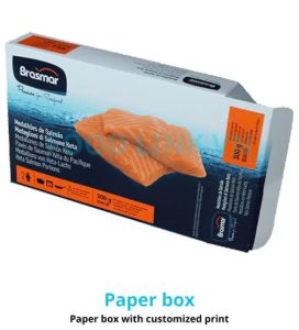 Paper box packaging design for sustainable seafood quality inspection