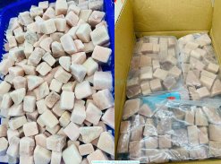 Vietnam Frozen Swordfish Cube after IQF freezing and bulk carton packing
