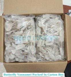 Finished Cartons of Frozen Raw PDTO Butterfly Vannamei Shrimp from Vietnam