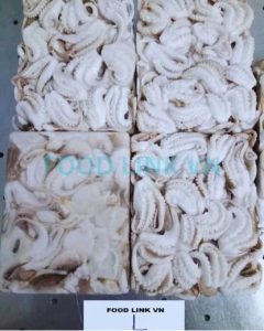 Cut baby octopus block frozen after processing inspection