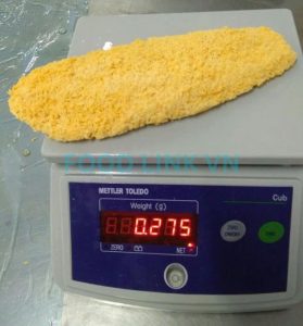 Breaded pangasius fillets after IQF freezing in Vietnam plant