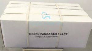 Packed pangasius cartons ready for loading under QC supervision