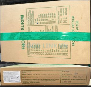 Finished surimi cartons ready for loading under QC monitoring