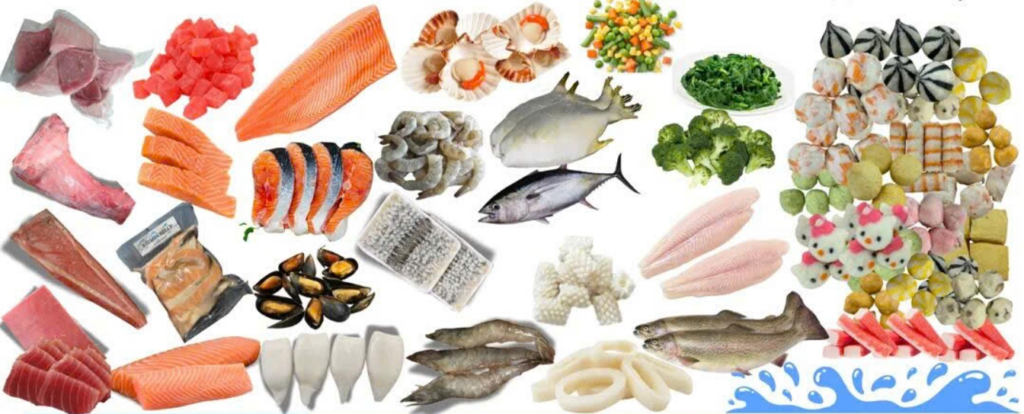 Seafood export from Vietnam showing frozen seafood products prepared for global markets