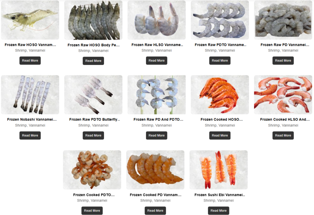 Vietnam vannamei shrimp supplier providing HOSO HLSO PD PDTO Nobashi and Sushi Ebi vannamei shrimp products